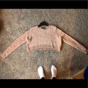 Cropped, pale pink sweater